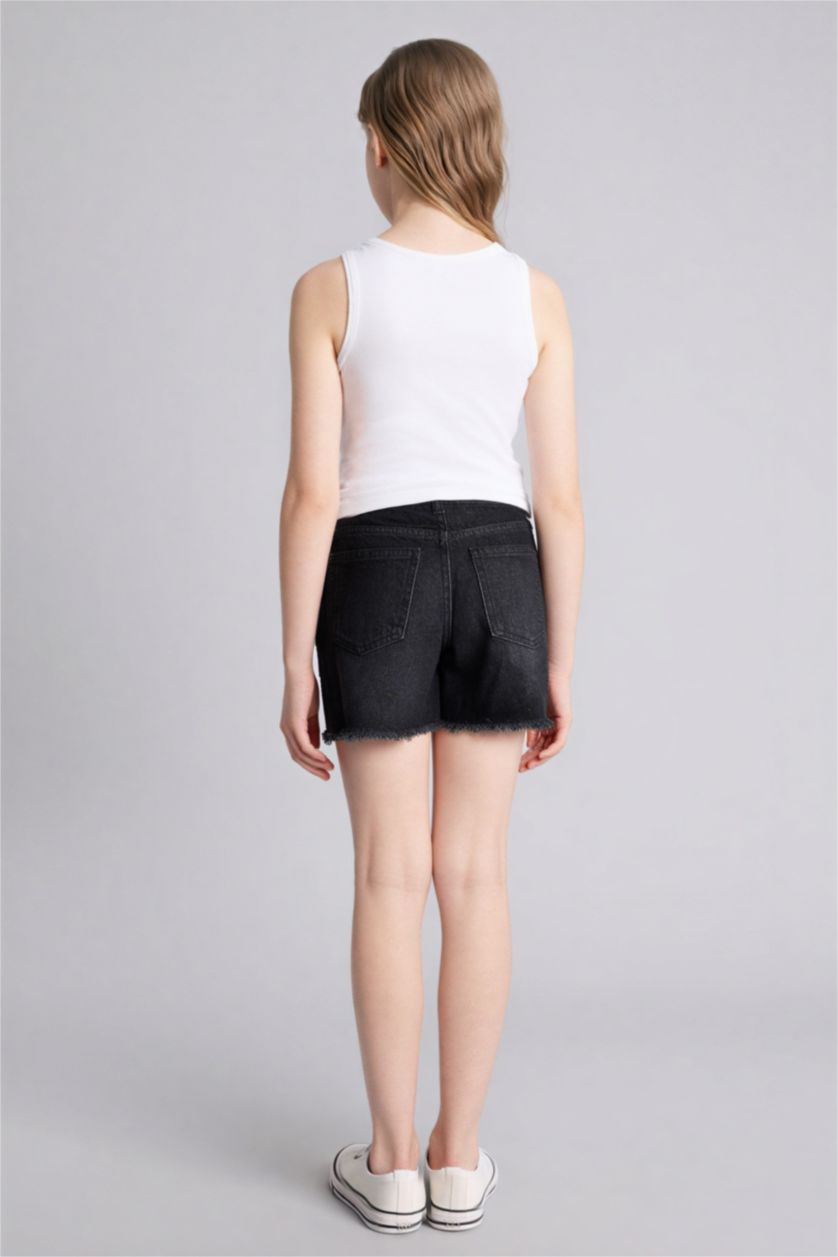 بنات أنثرا شورت بناتي قصير قطن بتفاصيل ممزقة