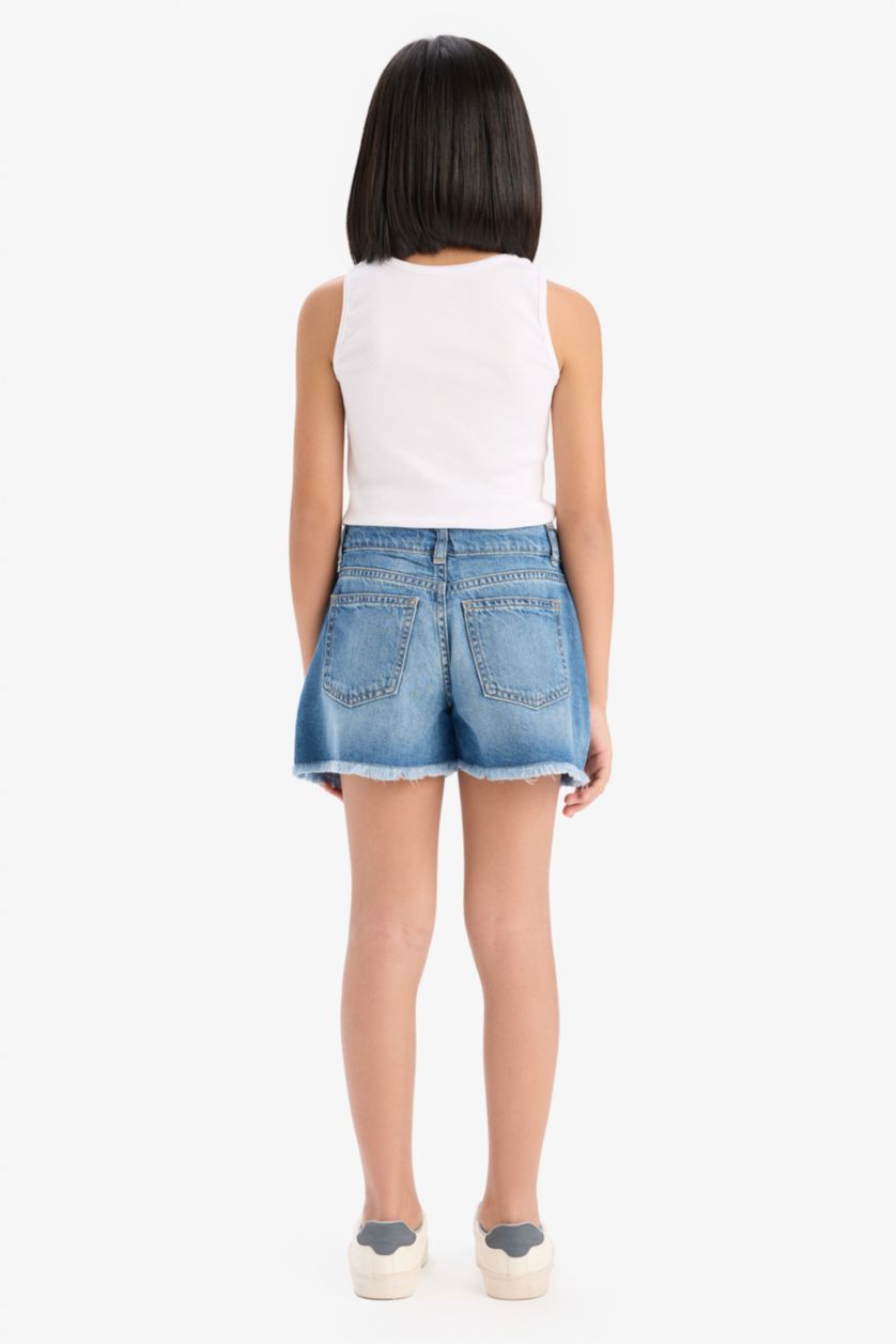 Girls & Teens Blue Girl Ripped Detailed Cotton Denim Shorts