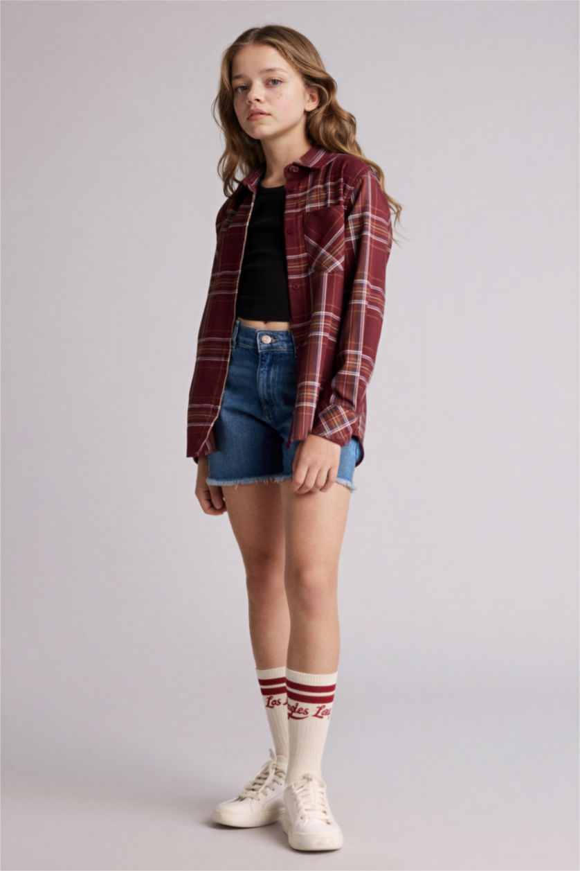 Девочки и подростки Голубрй Джинсовые шорты с потертостями для девочек