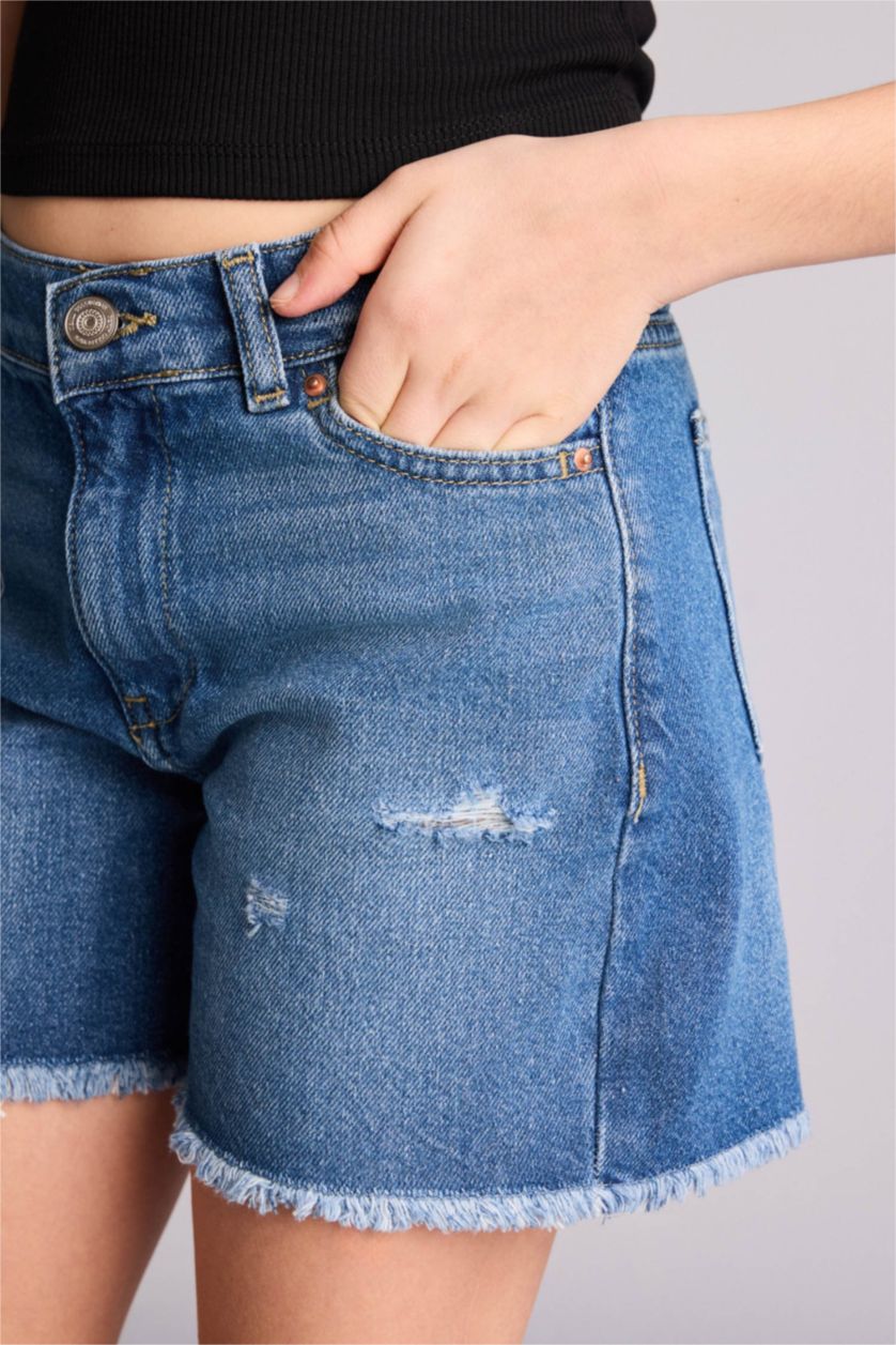 Девочки и подростки Голубрй Джинсовые шорты с потертостями для девочек