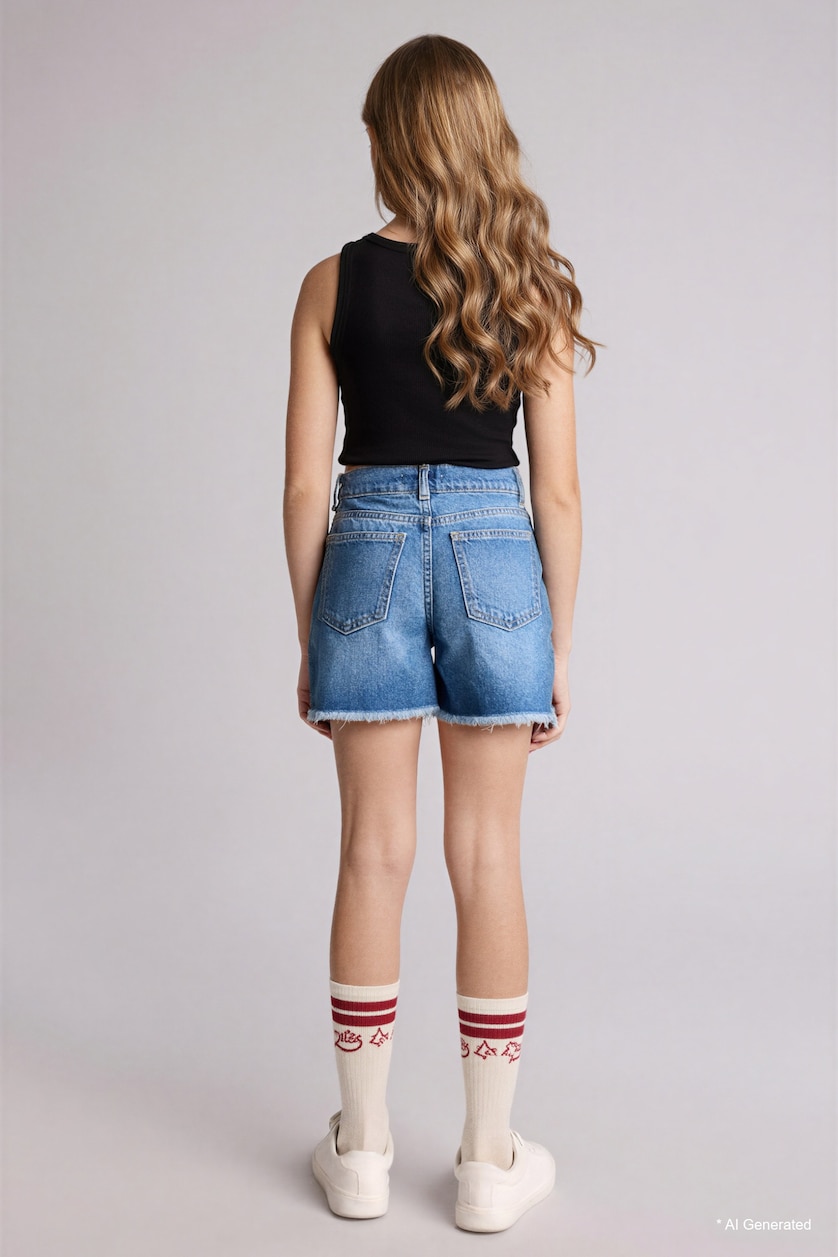 Girls & Teens Blue شورت بناتي قطن بتفاصيل ممزقة