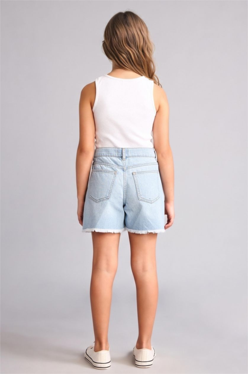 Қыздар Және Жасөспірімдер Ашық Көк Қыз балаларға арналған жыртық бөлшекті мақта шорты