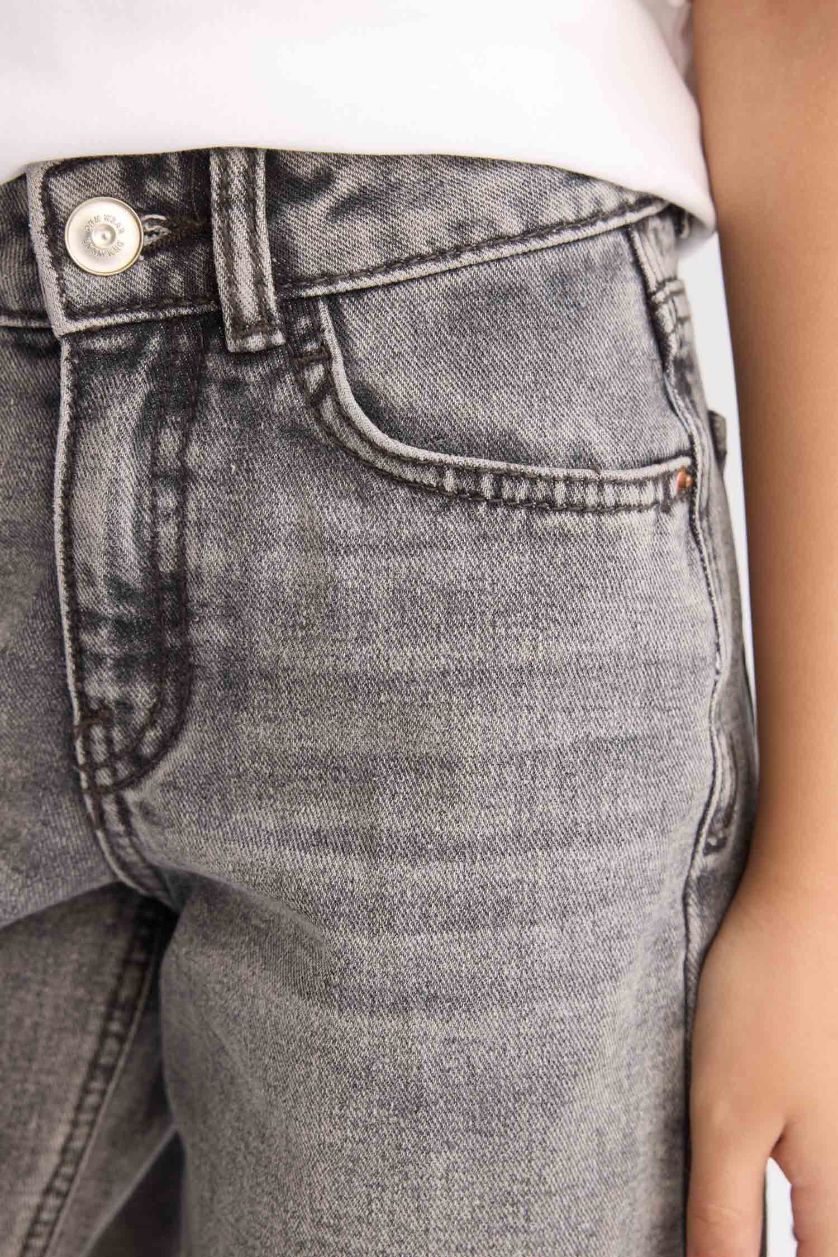 Kız Çocuk - Genç Kız Açık Gri Wıde Leg Geniş Paça Jean Pantolon Kız Çocuk