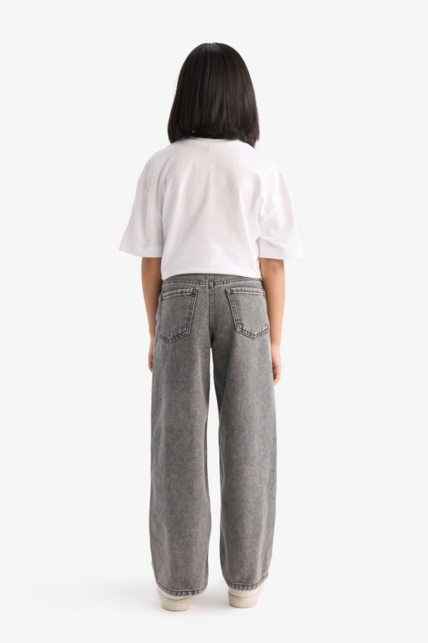 Kız Çocuk - Genç Kız Açık Gri Wıde Leg Geniş Paça Jean Pantolon Kız Çocuk