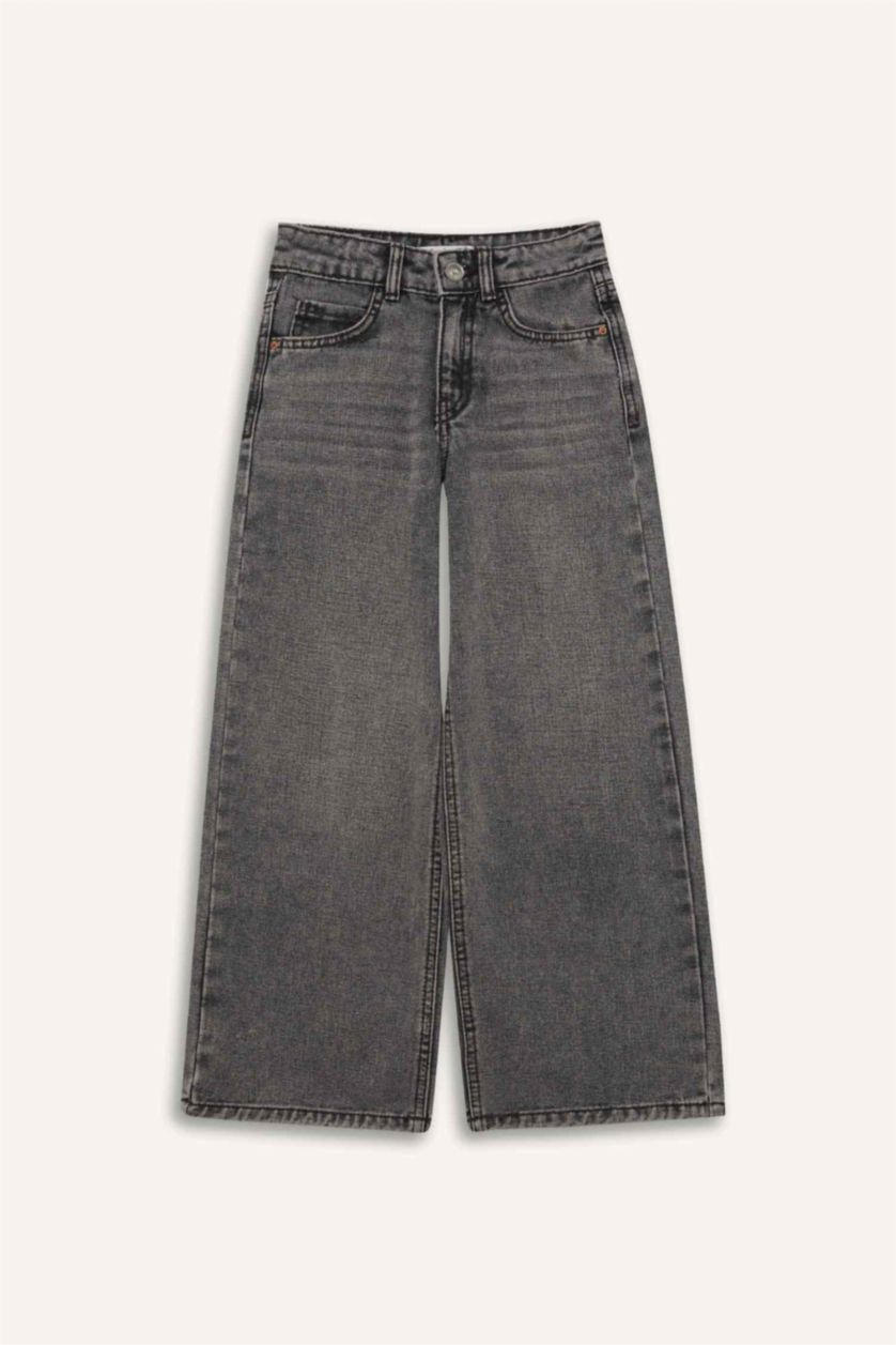 Kız Çocuk - Genç Kız Açık Gri Wıde Leg Geniş Paça Jean Pantolon Kız Çocuk