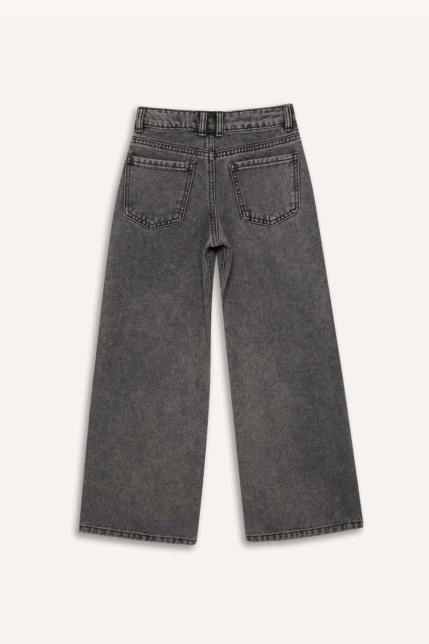 Kız Çocuk - Genç Kız Açık Gri Wıde Leg Geniş Paça Jean Pantolon Kız Çocuk