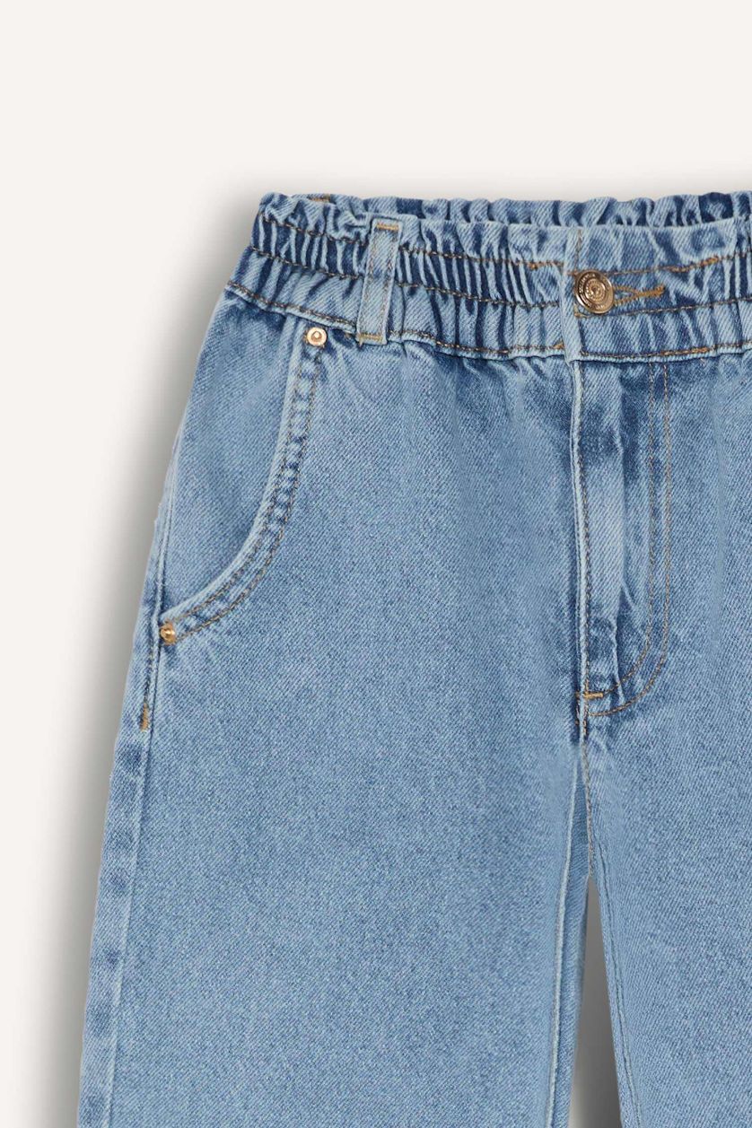 Kız Çocuk - Genç Kız Açık Mavi Paperbag Jogger Paça Pamuklu Jean Pantolon Kız Çocuk