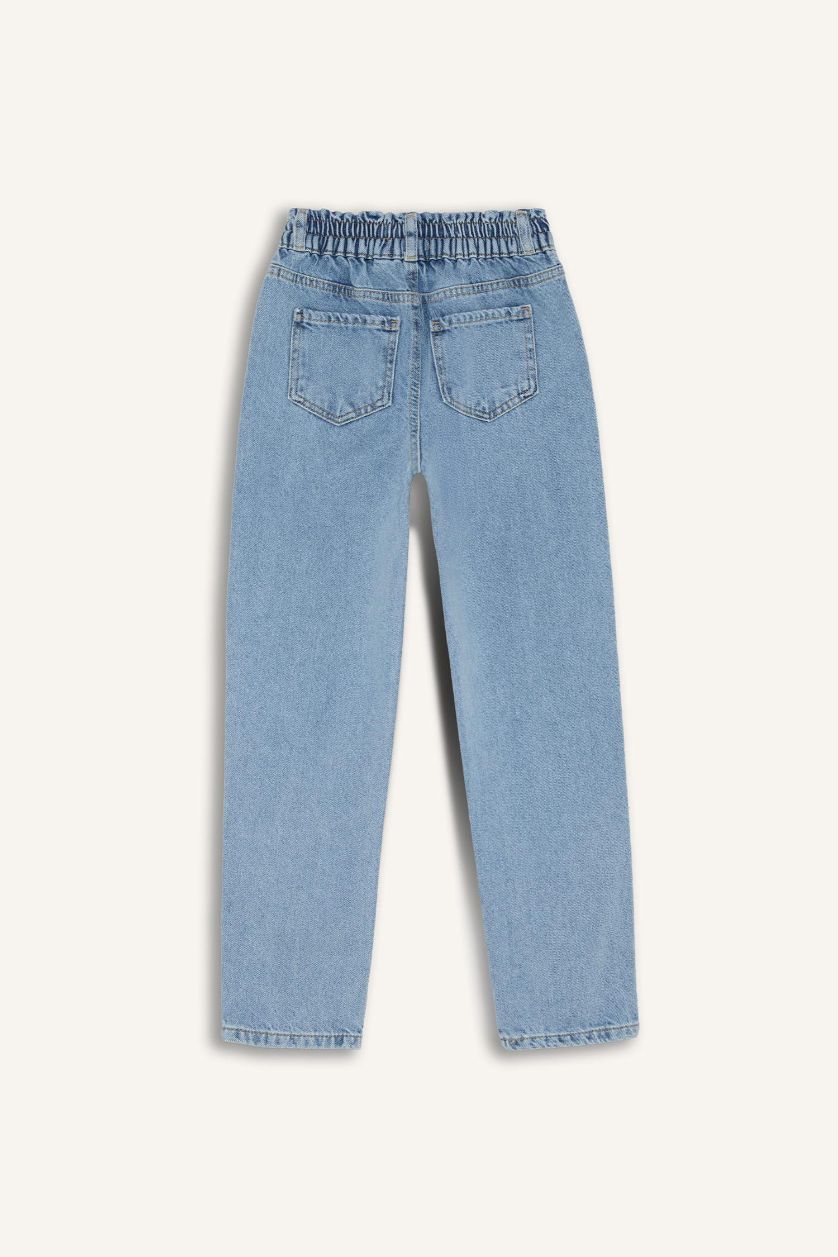 Kız Çocuk - Genç Kız Açık Mavi Paperbag Jogger Paça Pamuklu Jean Pantolon Kız Çocuk