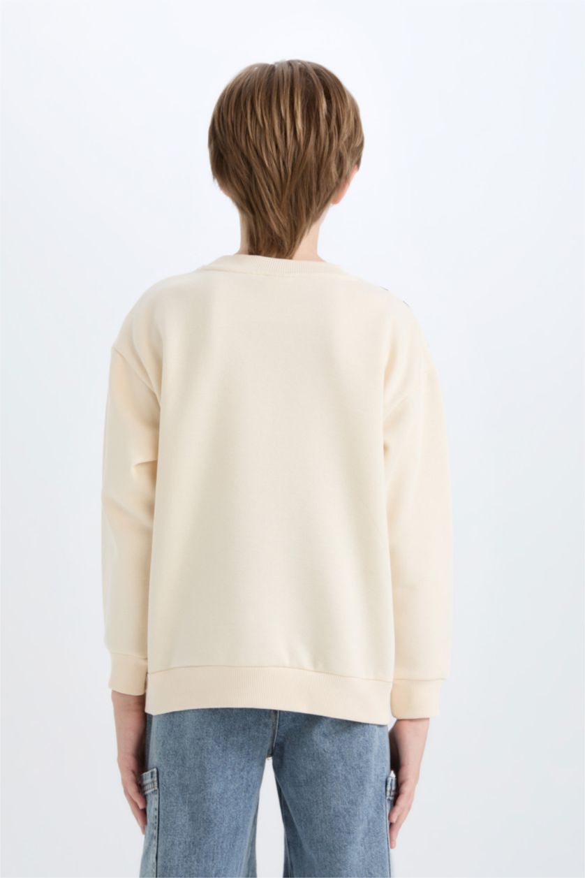 GARÇONS Beige Sweat-shirt Oversize en tissu Sweat épais imprimé à Col rond