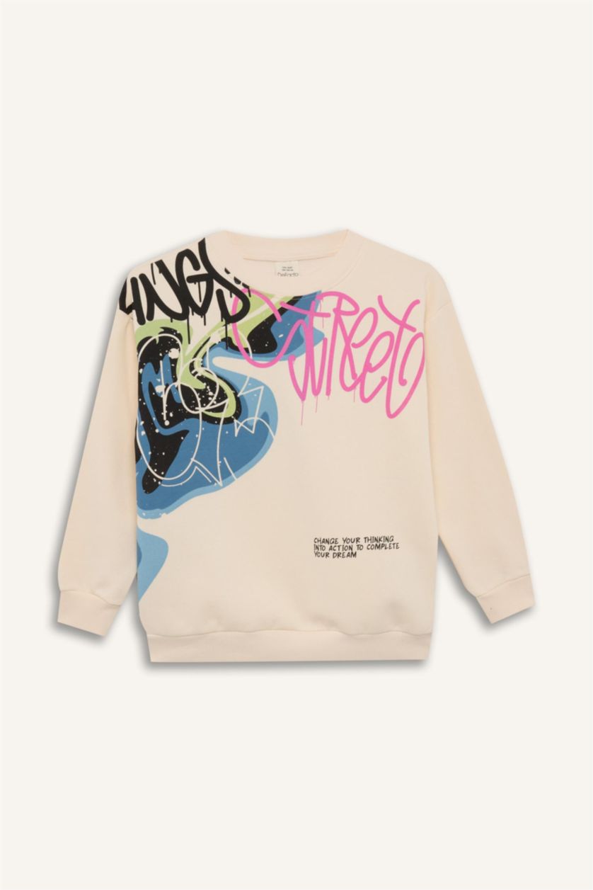 GARÇONS Beige Sweat-shirt Oversize en tissu Sweat épais imprimé à Col rond