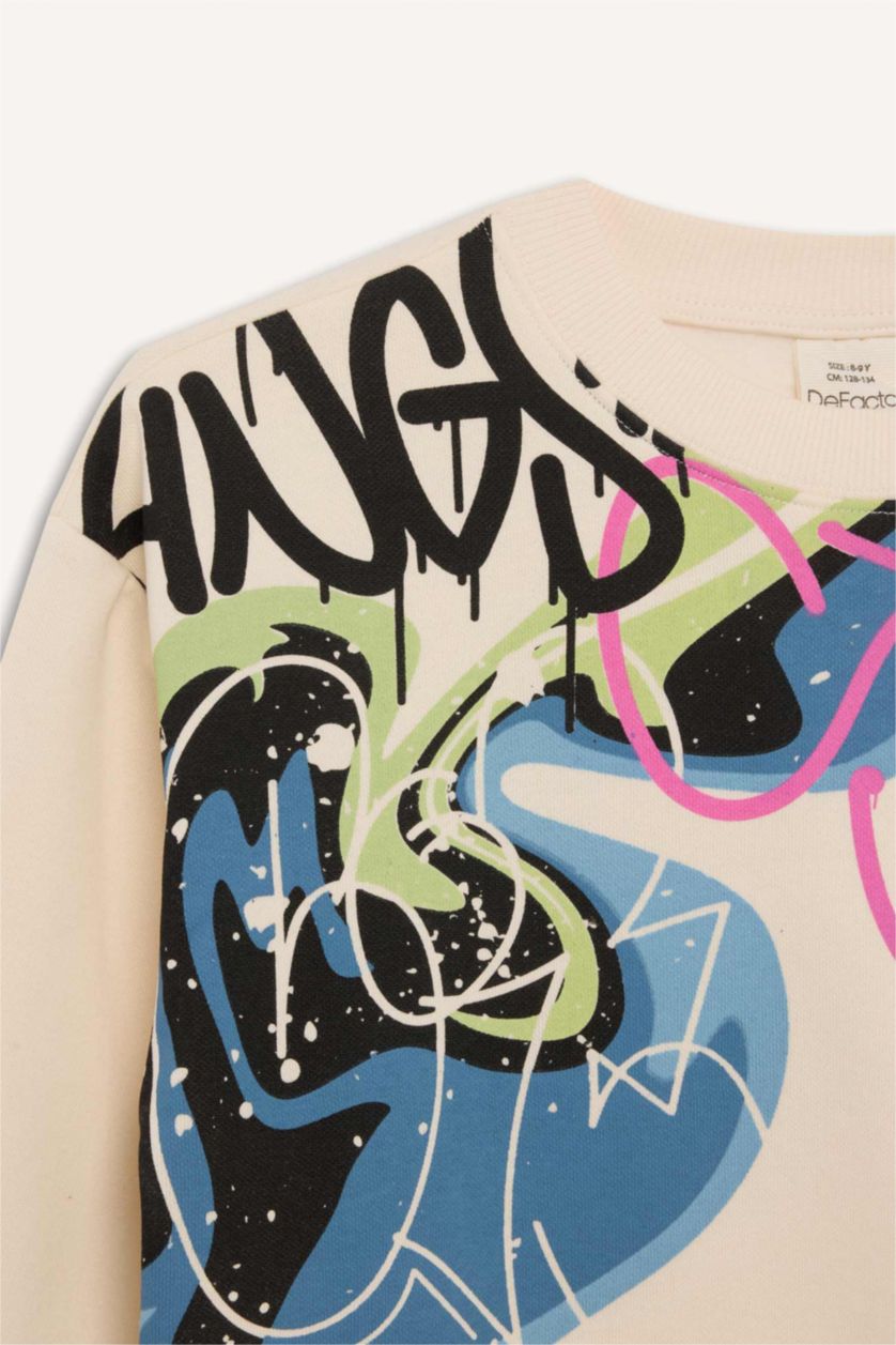 GARÇONS Beige Sweat-shirt Oversize en tissu Sweat épais imprimé à Col rond