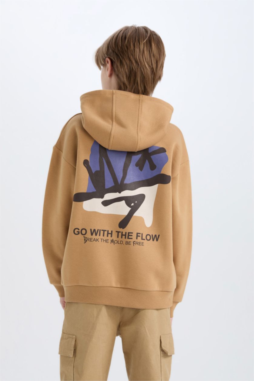 GARÇONS Beige Sweat à Capuche Oversize épais imprimé au dos