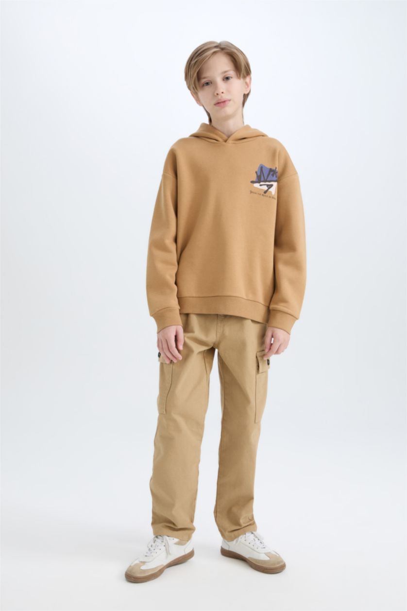 GARÇONS Beige Sweat à Capuche Oversize épais imprimé au dos