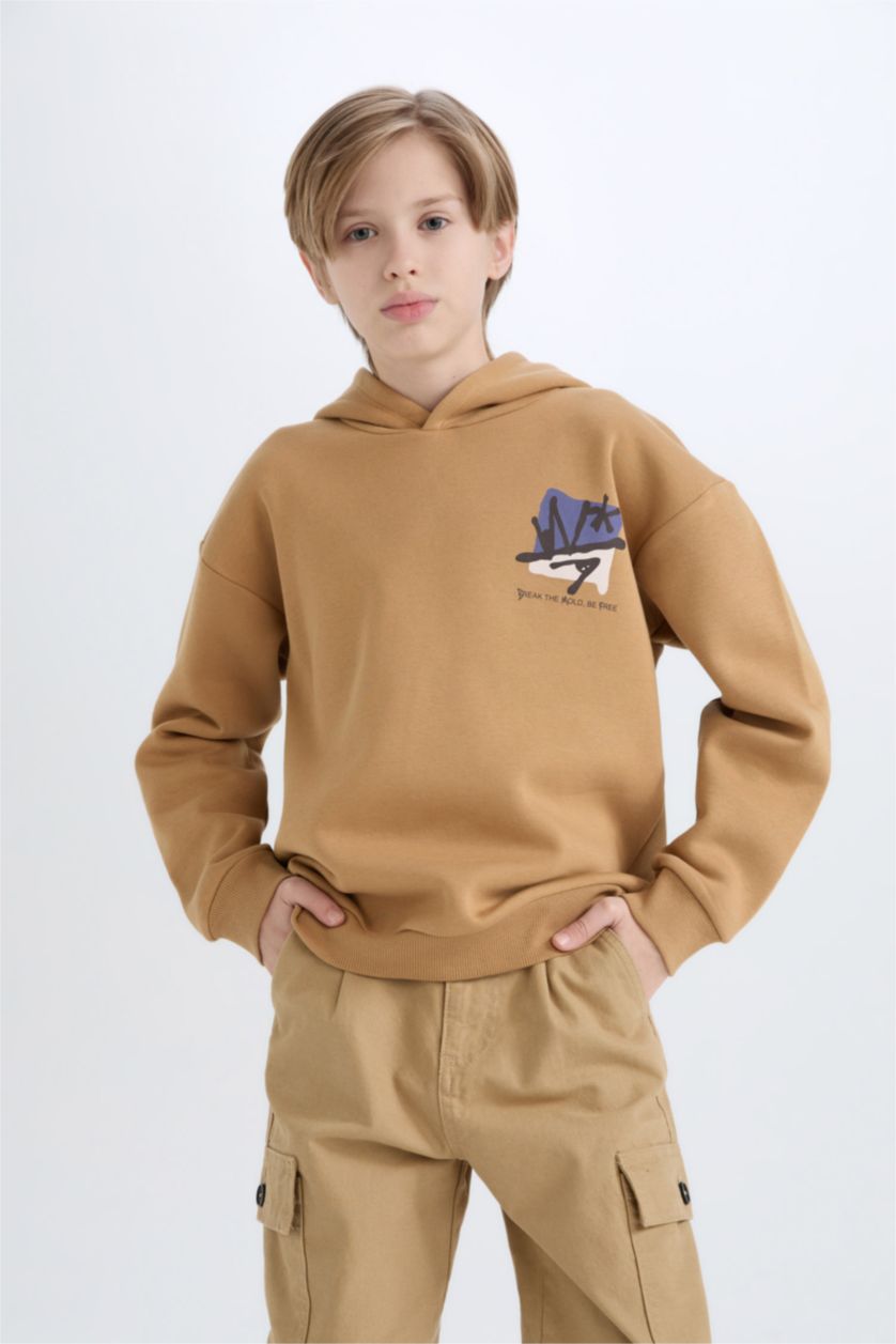 GARÇONS Beige Sweat à Capuche Oversize épais imprimé au dos