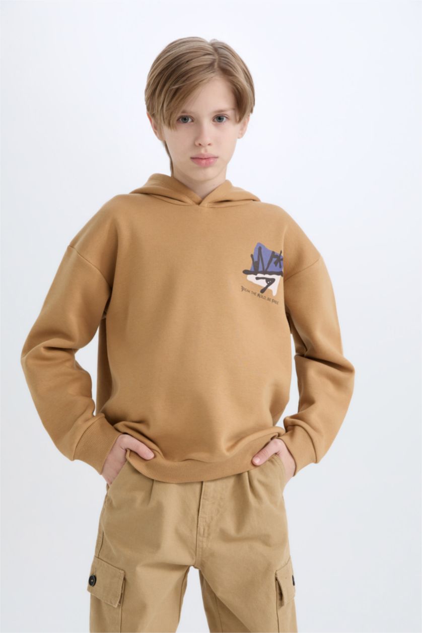 GARÇONS Beige Sweat à Capuche Oversize épais imprimé au dos