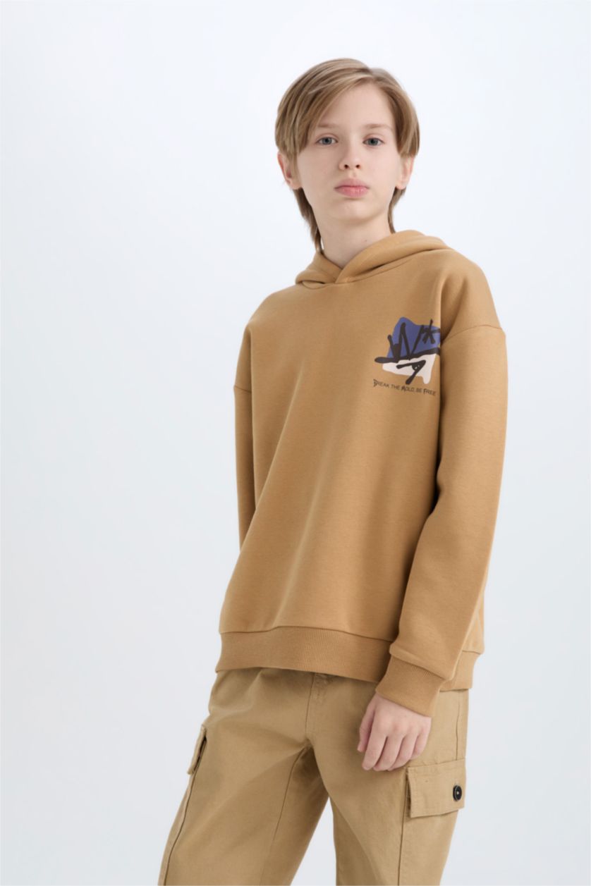 GARÇONS Beige Sweat à Capuche Oversize épais imprimé au dos