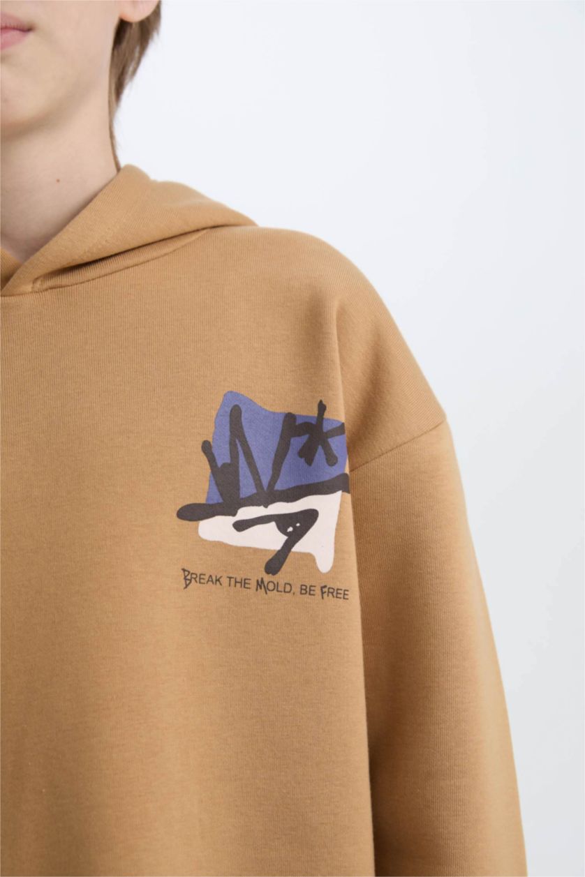 GARÇONS Beige Sweat à Capuche Oversize épais imprimé au dos