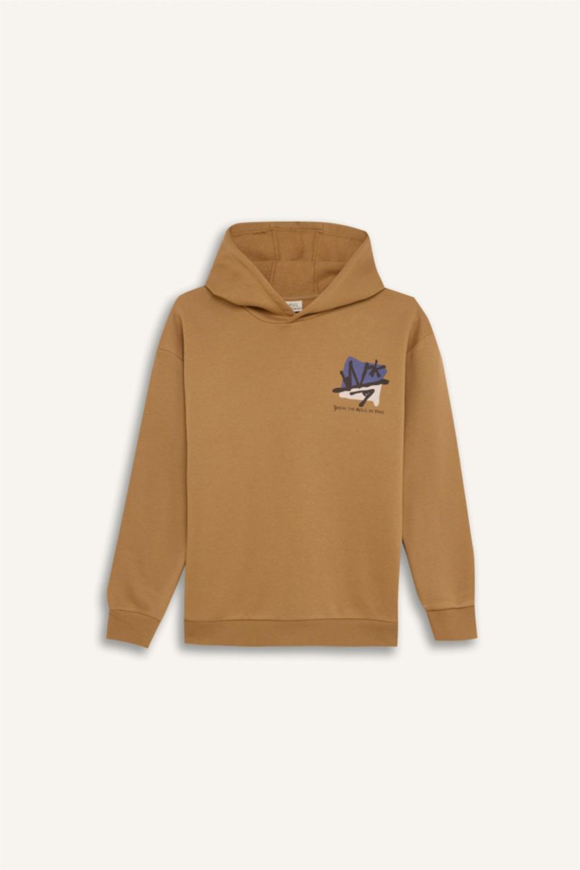 GARÇONS Beige Sweat à Capuche Oversize épais imprimé au dos