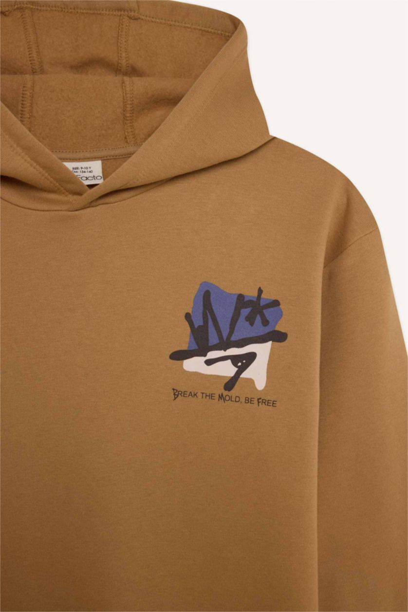 GARÇONS Beige Sweat à Capuche Oversize épais imprimé au dos