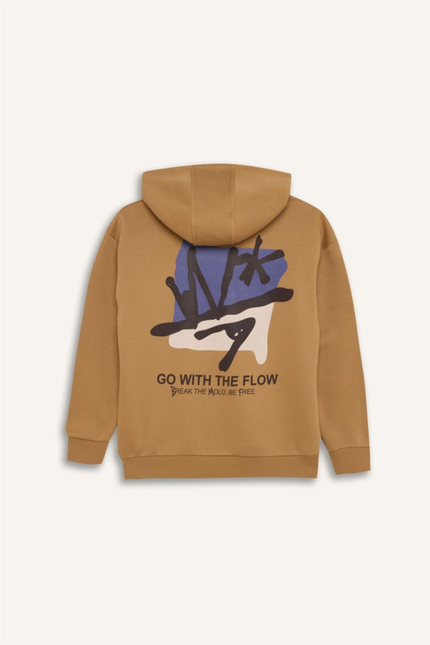 GARÇONS Beige Sweat à Capuche Oversize épais imprimé au dos