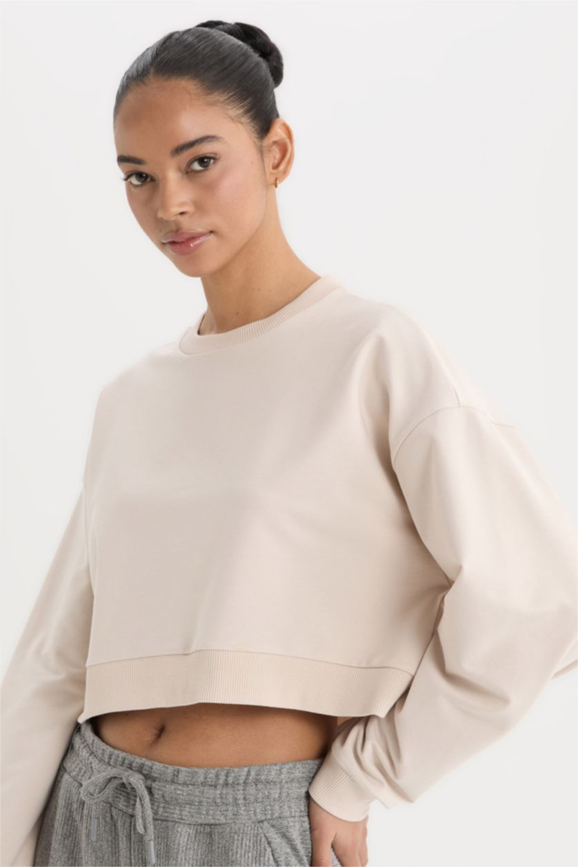 Kadın Kum Bisiklet Yaka Basic Düz  Sporcu Sweatshirt