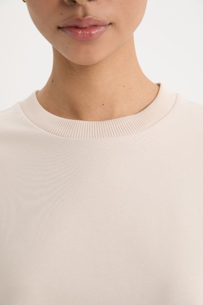 Kadın Kum Bisiklet Yaka Basic Düz  Sporcu Sweatshirt