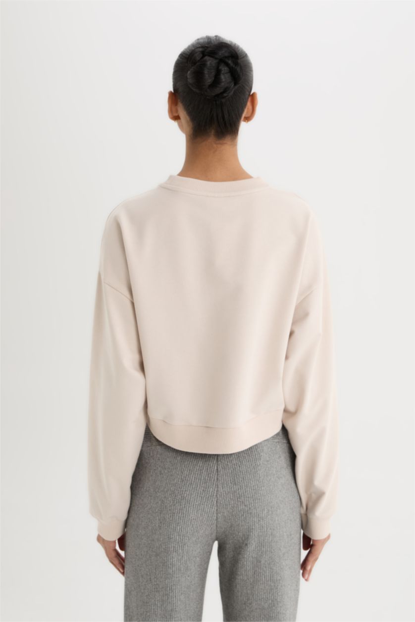 Kadın Kum Bisiklet Yaka Basic Düz  Sporcu Sweatshirt