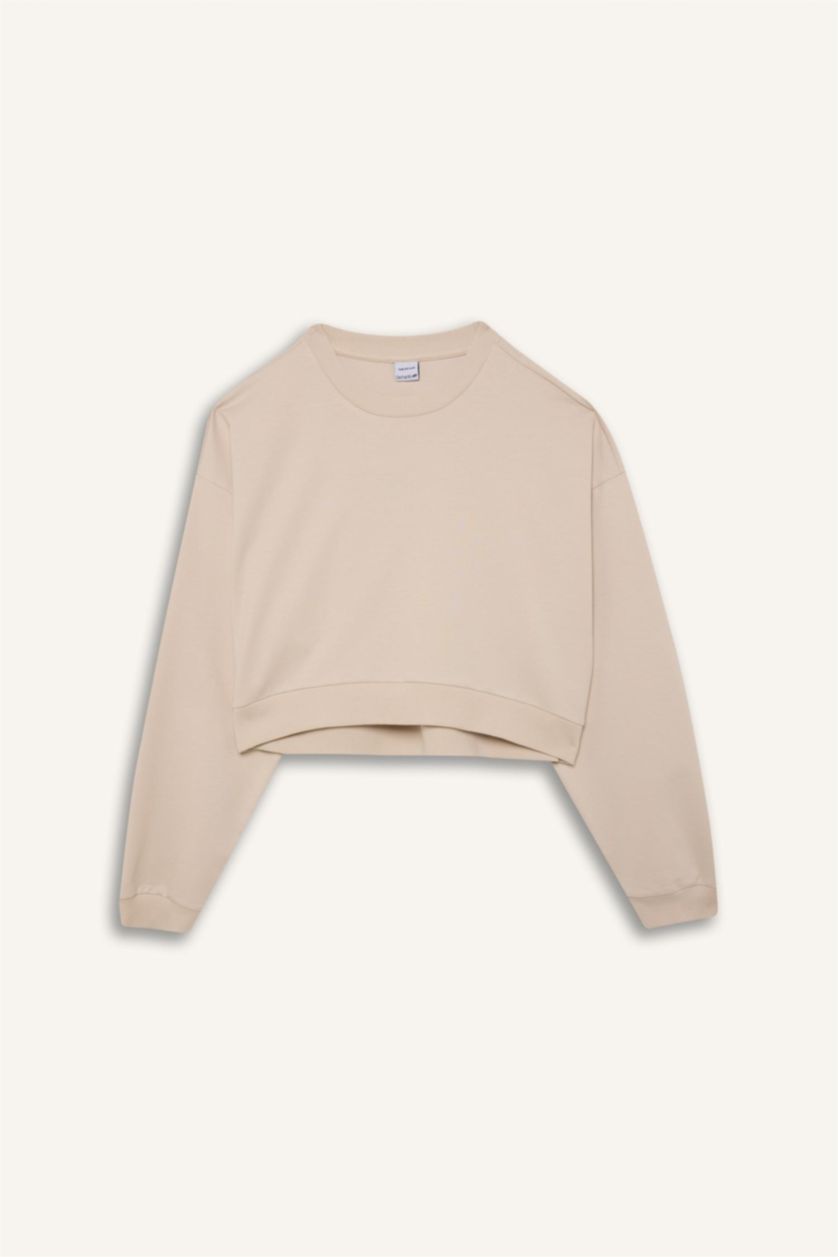 Kadın Kum Bisiklet Yaka Basic Düz  Sporcu Sweatshirt