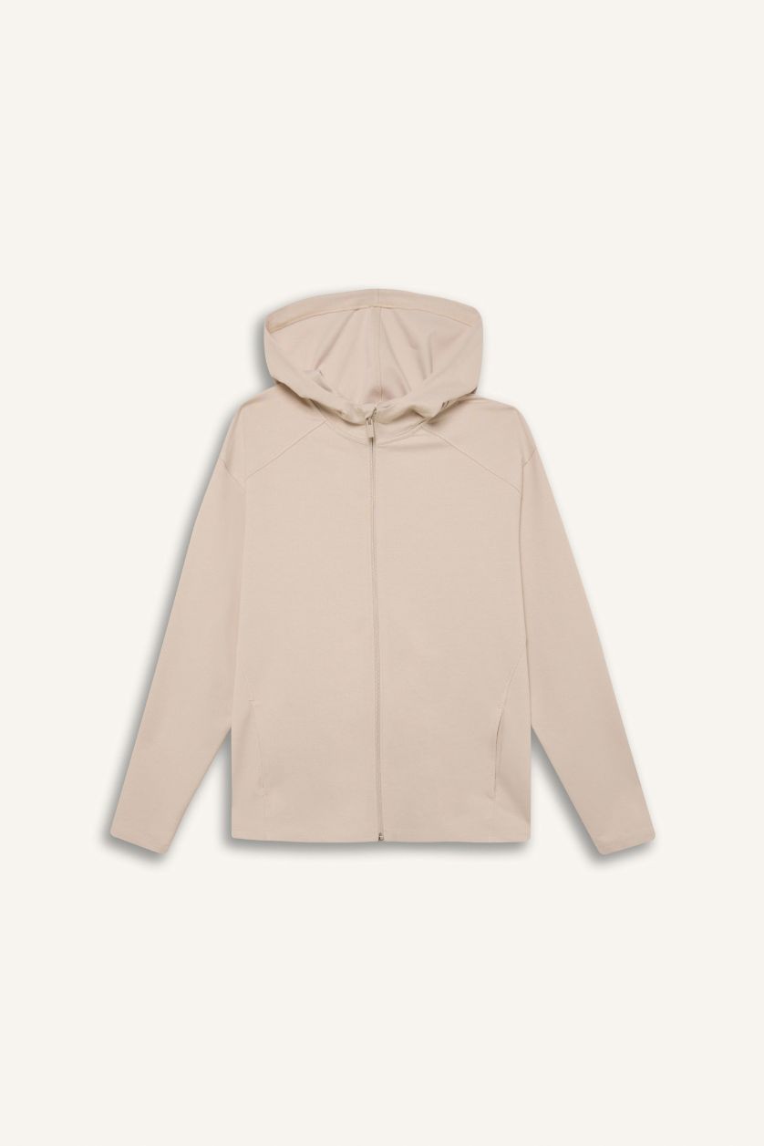 WOMAN Sand Standard Fit Thick Fabric Sports Zip-Up Hoodie