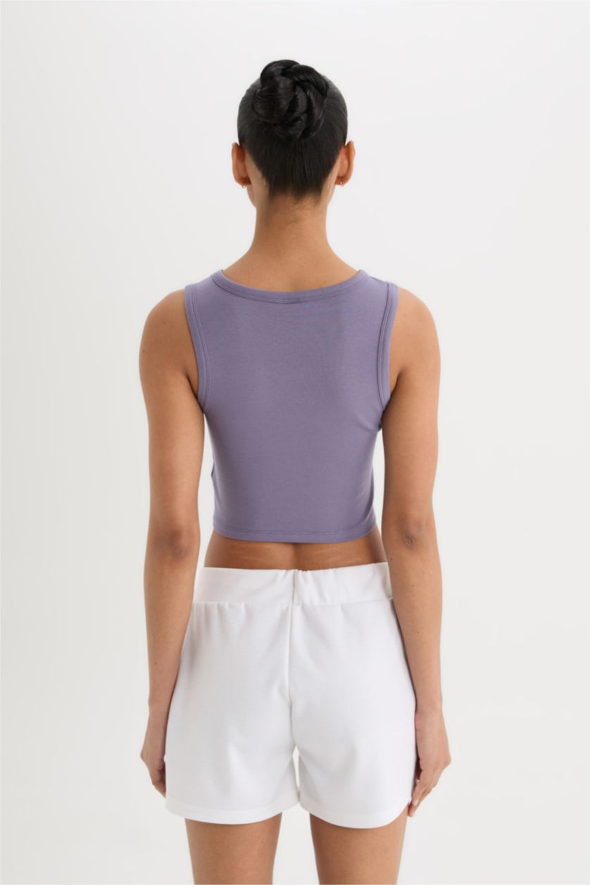 Kadın Açık Mor Standart Fit Bisiklet Yaka Modal Sporcu Atlet