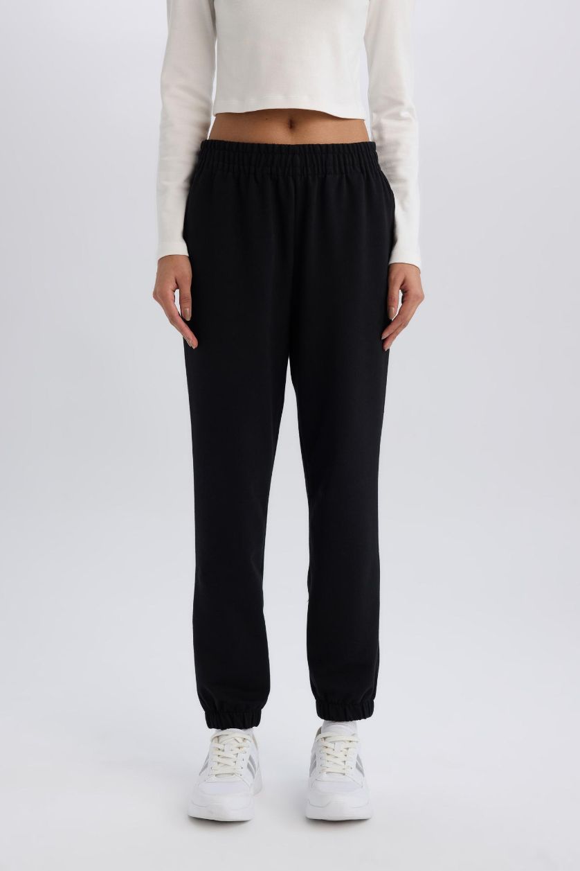 Kadın Siyah Standart Fit Cepli Jogger Paça Sporcu İnce Eşofman Altı