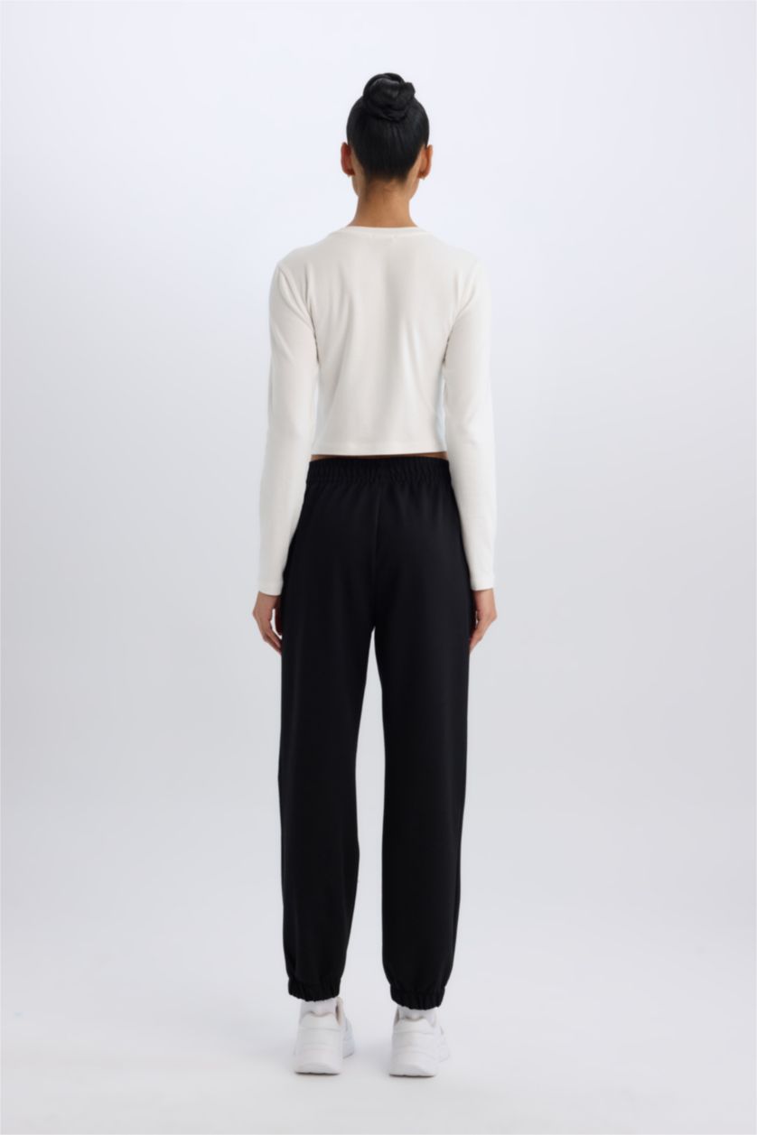 Kadın Siyah Standart Fit Cepli Jogger Paça Sporcu İnce Eşofman Altı