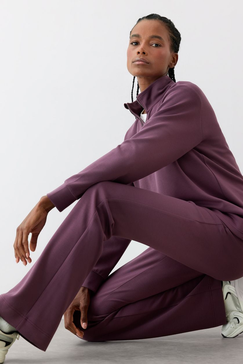 Kadın Bordo Oversize Geniş Kalıp Yarım Fermuarlı Dik Yaka Modal Sweatshirt