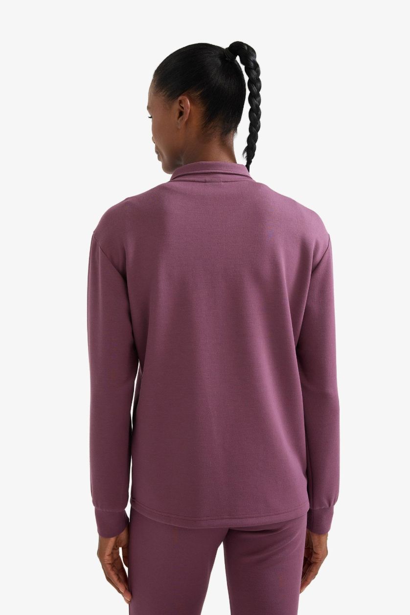 Kadın Bordo Oversize Geniş Kalıp Yarım Fermuarlı Dik Yaka Modal Sweatshirt