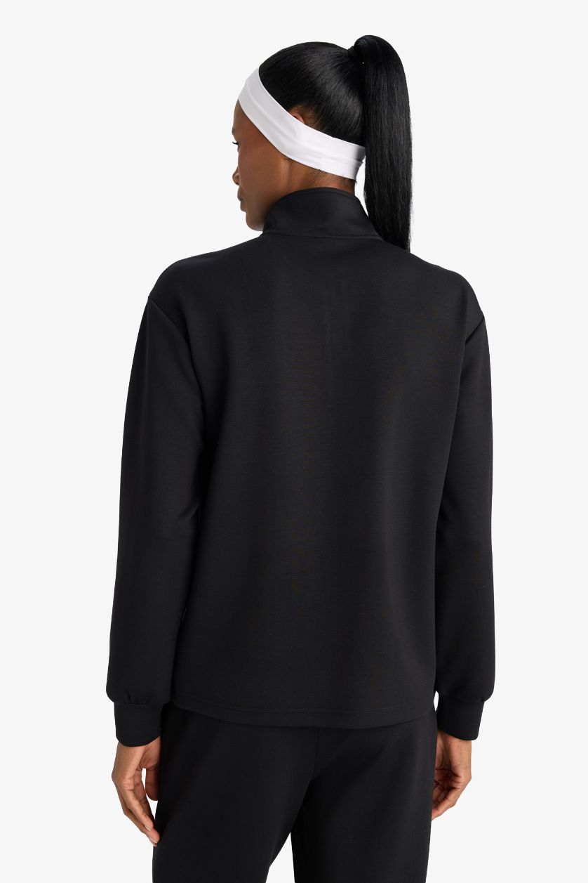 Kadın Siyah Oversize Geniş Kalıp Yarım Fermuarlı Modal Sporcu Sweatshirt