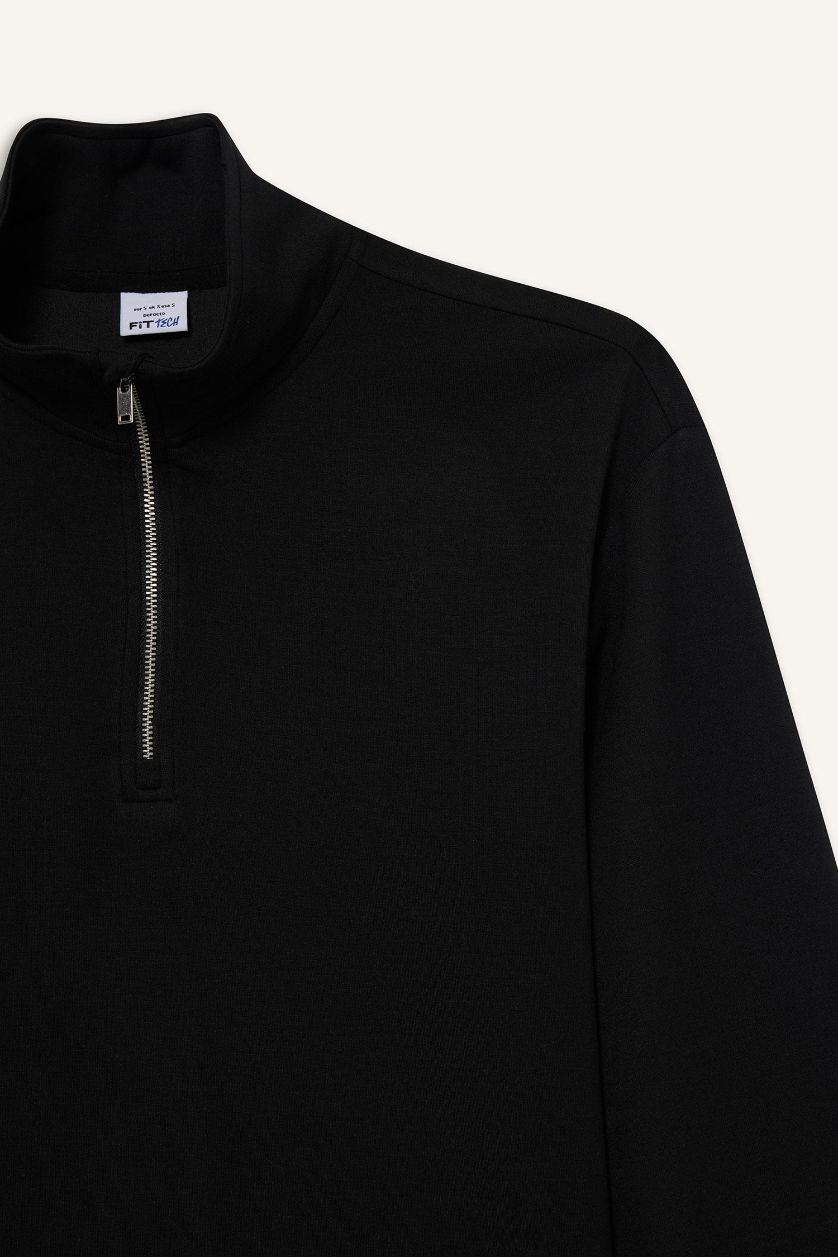 Kadın Siyah Oversize Geniş Kalıp Yarım Fermuarlı Modal Sporcu Sweatshirt