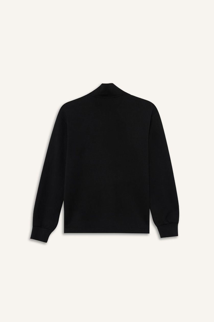 Kadın Siyah Oversize Geniş Kalıp Yarım Fermuarlı Modal Sporcu Sweatshirt