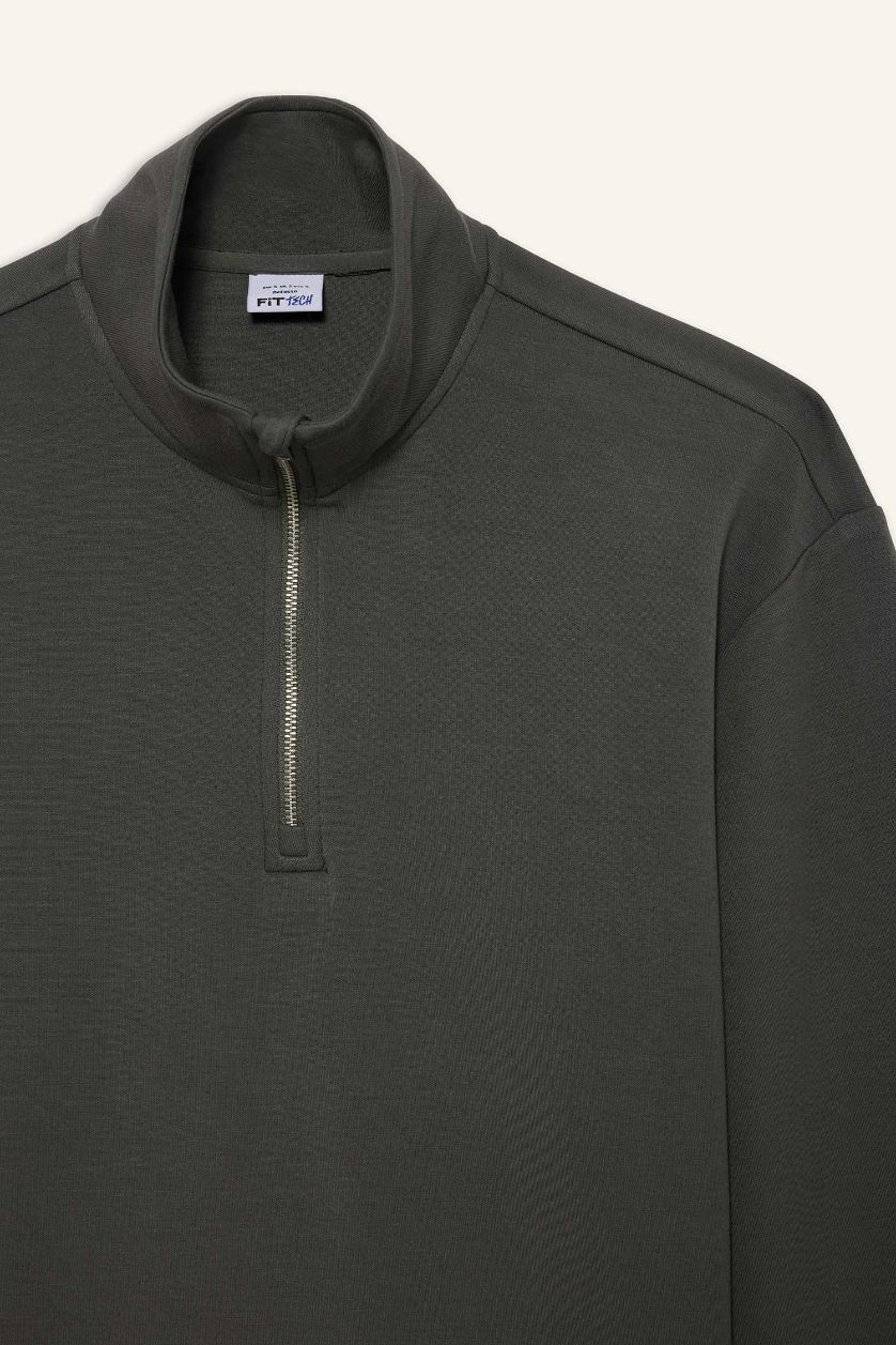 Kadın Koyu Haki Oversize Fermuarlı Modal Sweatshirt