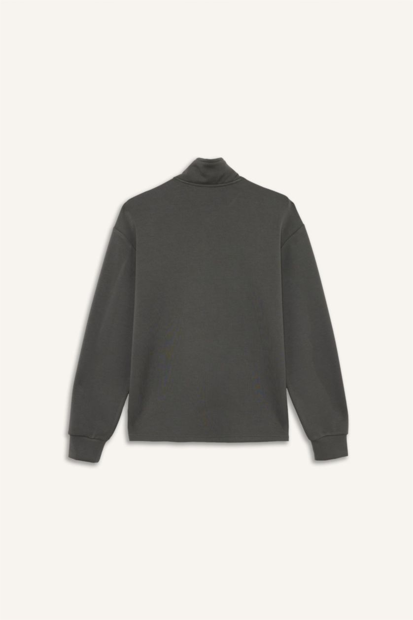 Kadın Koyu Haki Oversize Fermuarlı Modal Sweatshirt