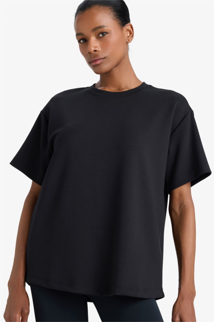 Women Black Oversize Fit modal Short Sleeve T-Shirt
