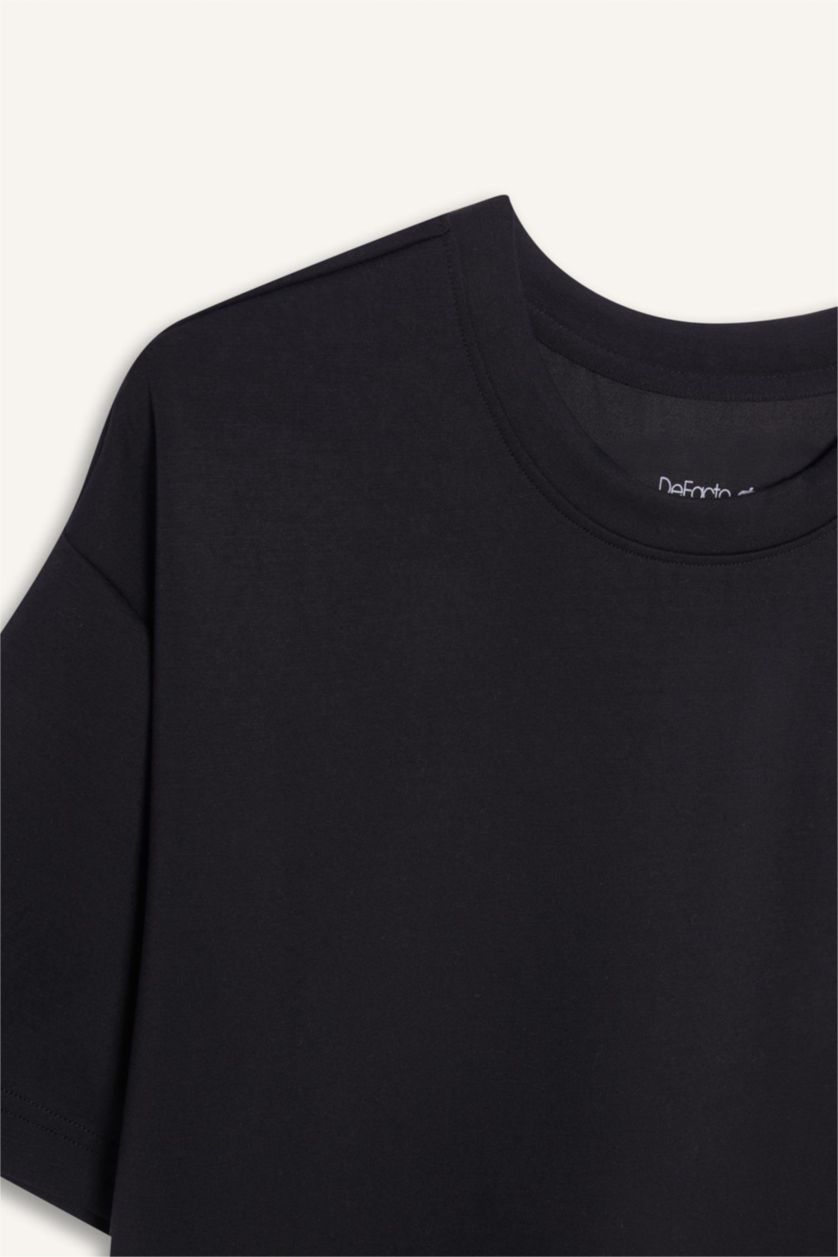 Women Black Oversize Fit modal Short Sleeve T-Shirt