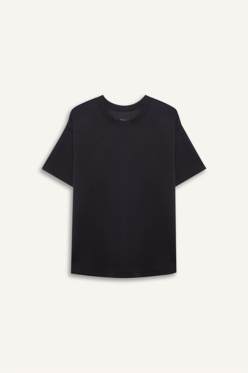 Women Black Oversize Fit modal Short Sleeve T-Shirt