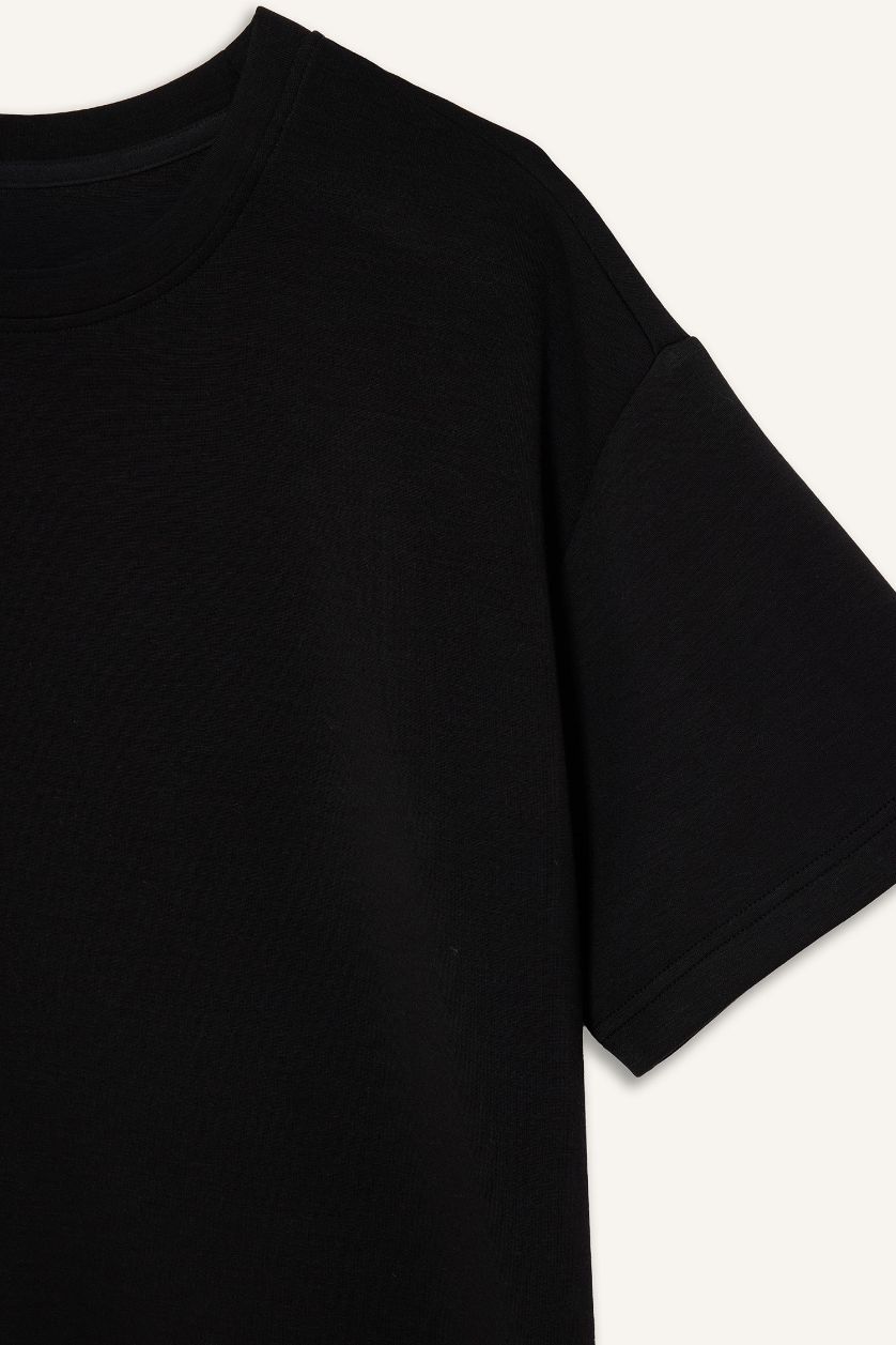 WOMAN Black Oversize Fit Modal Crew Neck Short Sleeves Sports T-shirt