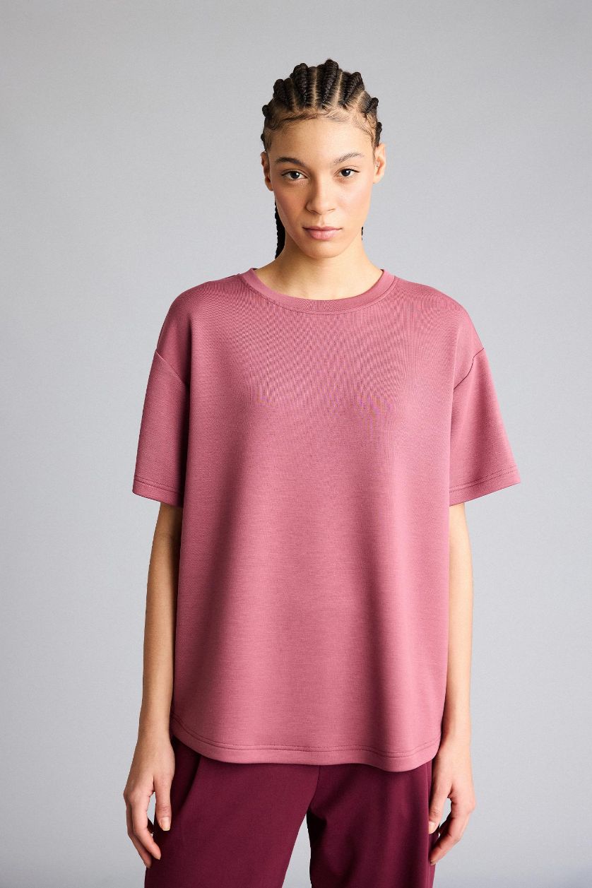 Woman Light Bordeaux Oversize Fit Modal Crew Neck Short Sleeves T-shirt