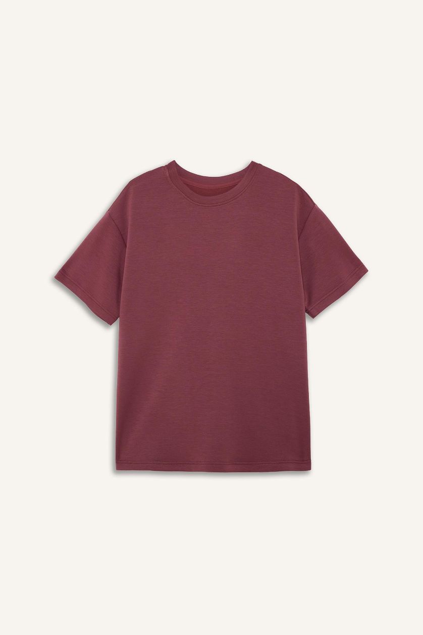 Woman Light Bordeaux Oversize Fit Modal Crew Neck Short Sleeves T-shirt