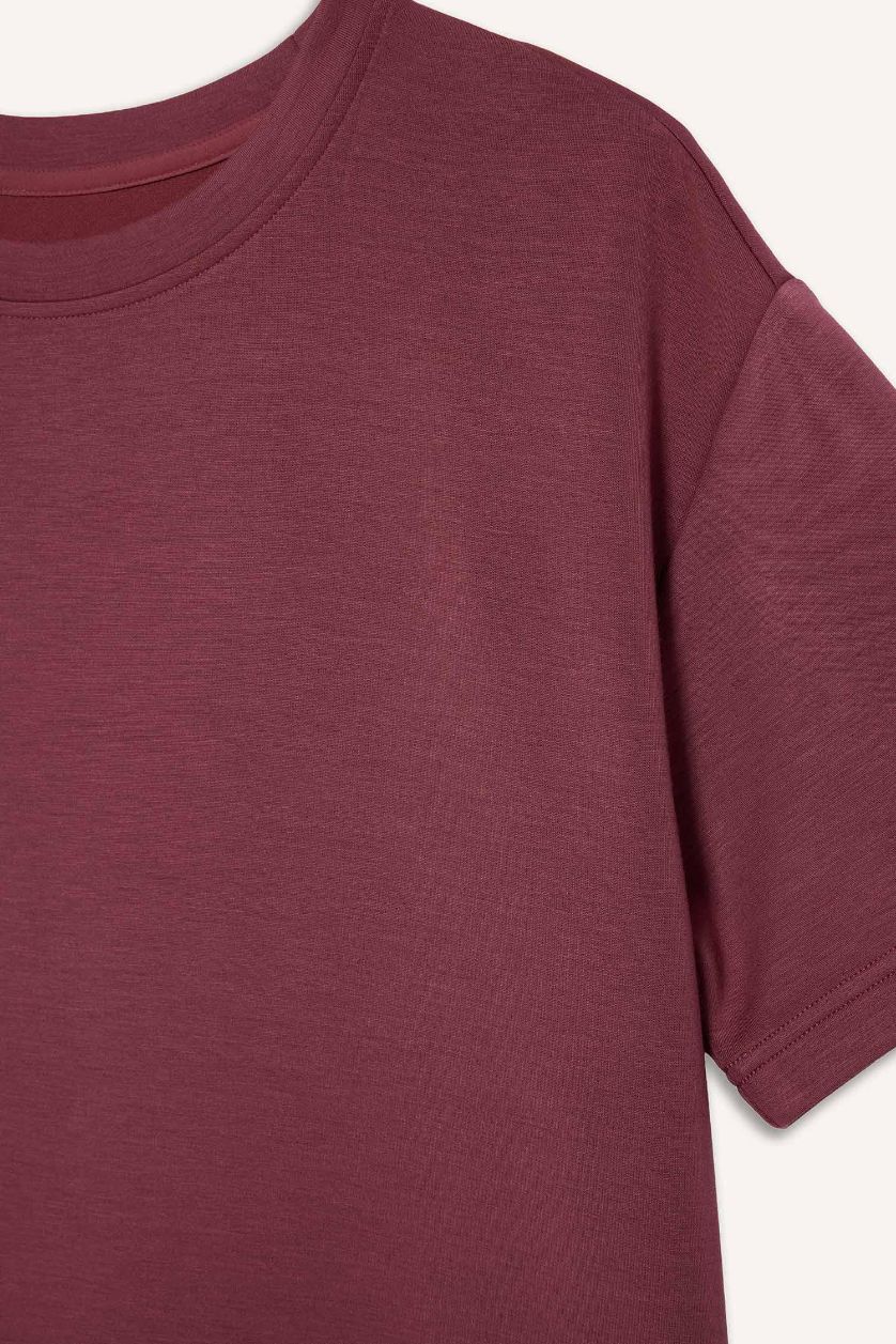 Woman Light Bordeaux Oversize Fit Modal Crew Neck Short Sleeves T-shirt