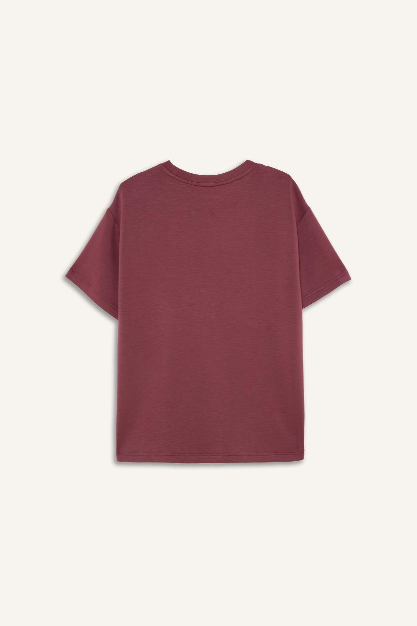 Woman Light Bordeaux Oversize Fit Modal Crew Neck Short Sleeves T-shirt