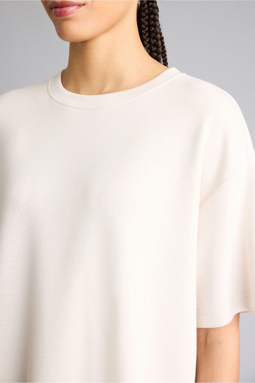 Woman Ecru Oversize Fit Crew Neck Sports Modal T-Shirt