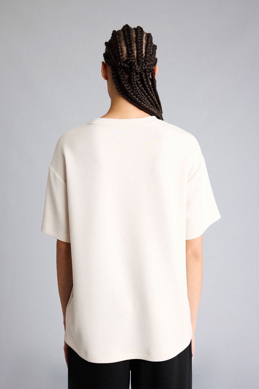 Woman Ecru Oversize Fit Crew Neck Sports Modal T-Shirt