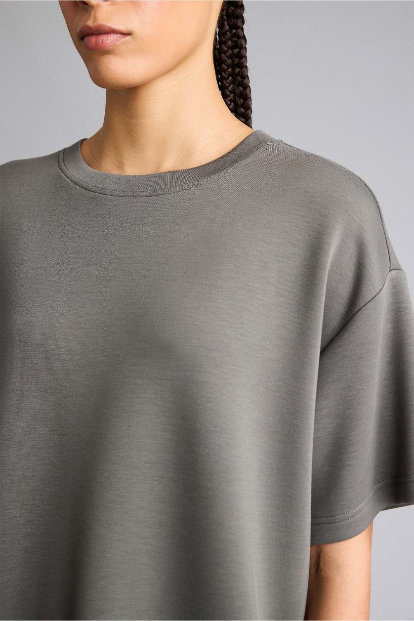 Woman Dark Khaki Oversize Fit Modal Crew Neck Short Sleeves Sports T-shirt